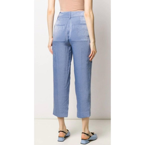 Vince Blue Satin Tailored High-Waisted Trousers 6 - Picture 3 of 9